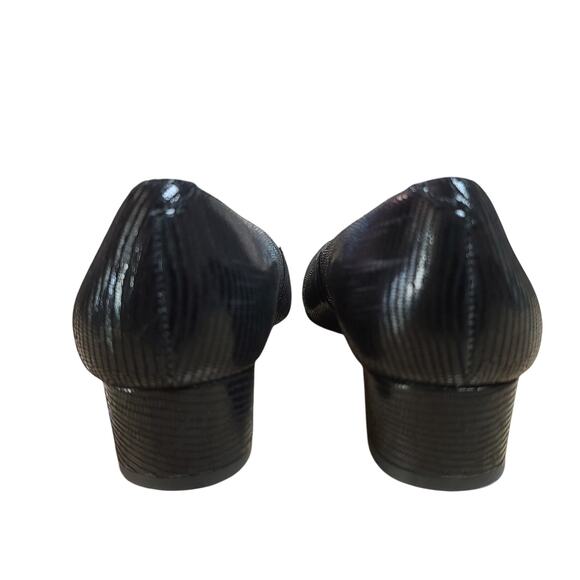 Walking Cradles Black Heidi Patent Leather Lizard Block Heel Pump Shoes 7 M - Picture 4 of 6